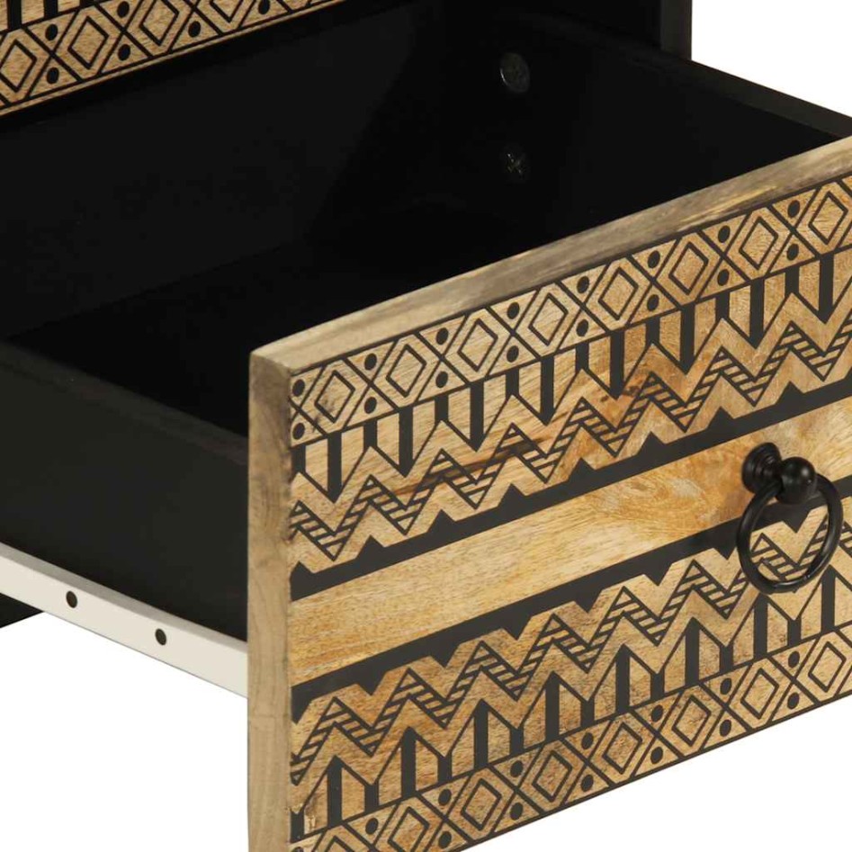 Mesita de noche madera maciza mango rugosa negro 40x33,5x46