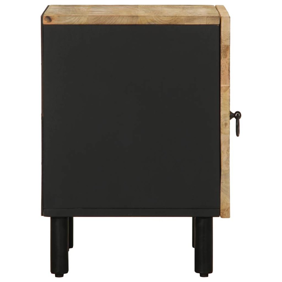Mesita de noche madera maciza mango rugosa negro 40x33,5x46