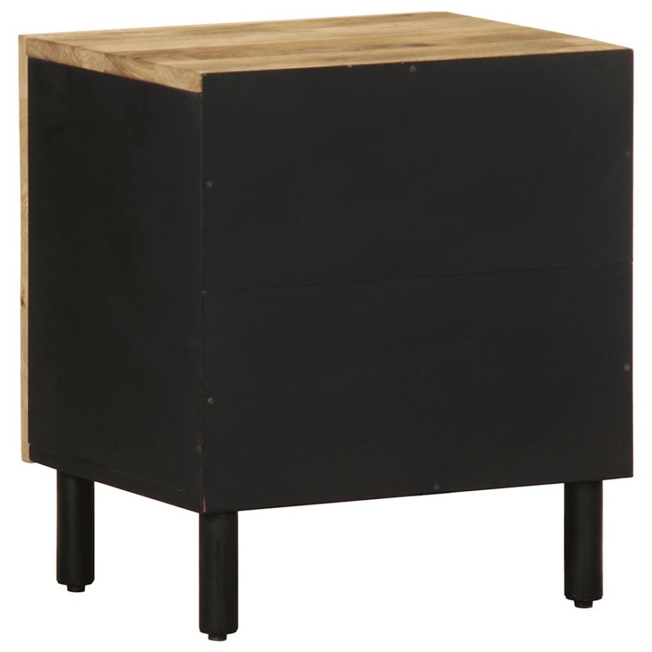 Mesita de noche madera maciza mango rugosa negro 40x33,5x46