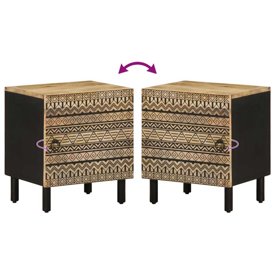 Mesita de noche madera maciza mango rugosa negro 40x33,5x46