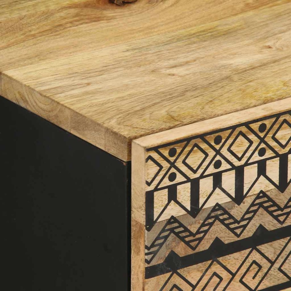 Mesita de noche madera maciza mango rugosa negro 40x33,5x46