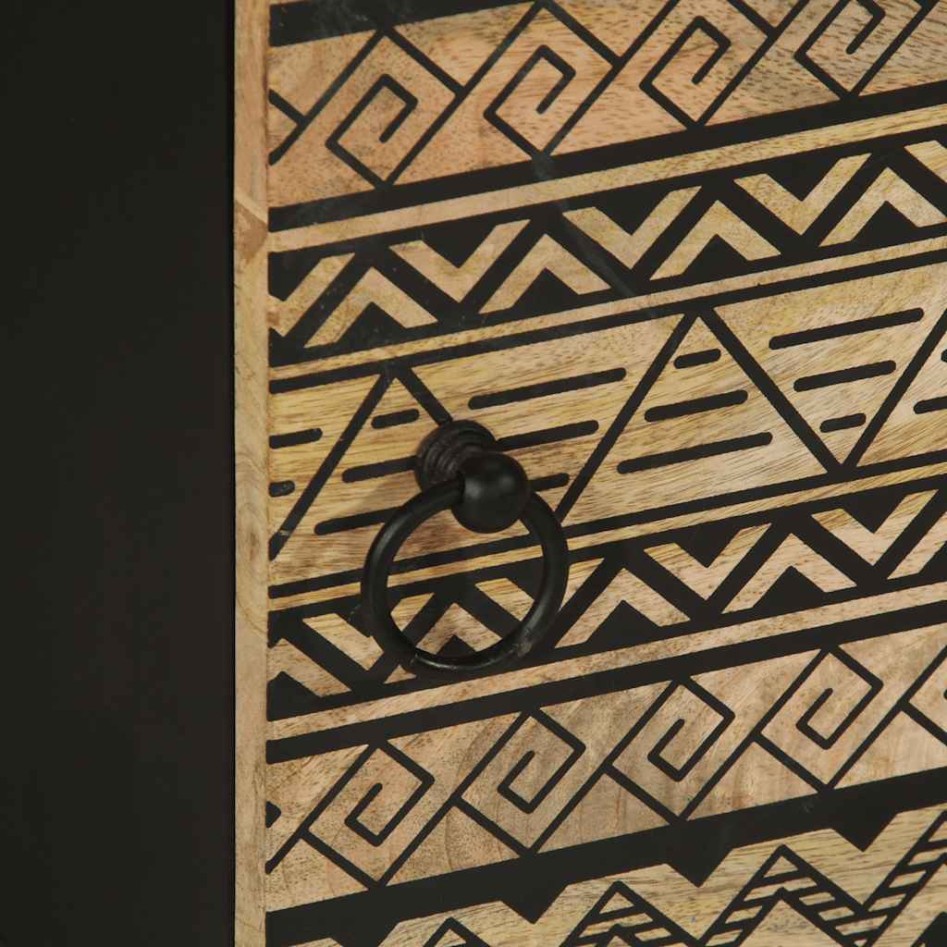 Mesita de noche madera maciza mango rugosa negro 40x33,5x46