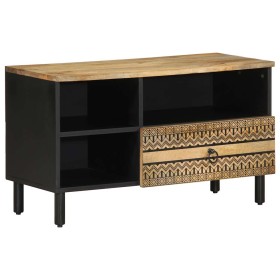Mueble de TV madera maciza de mango rugosa negro 80x33,5x46