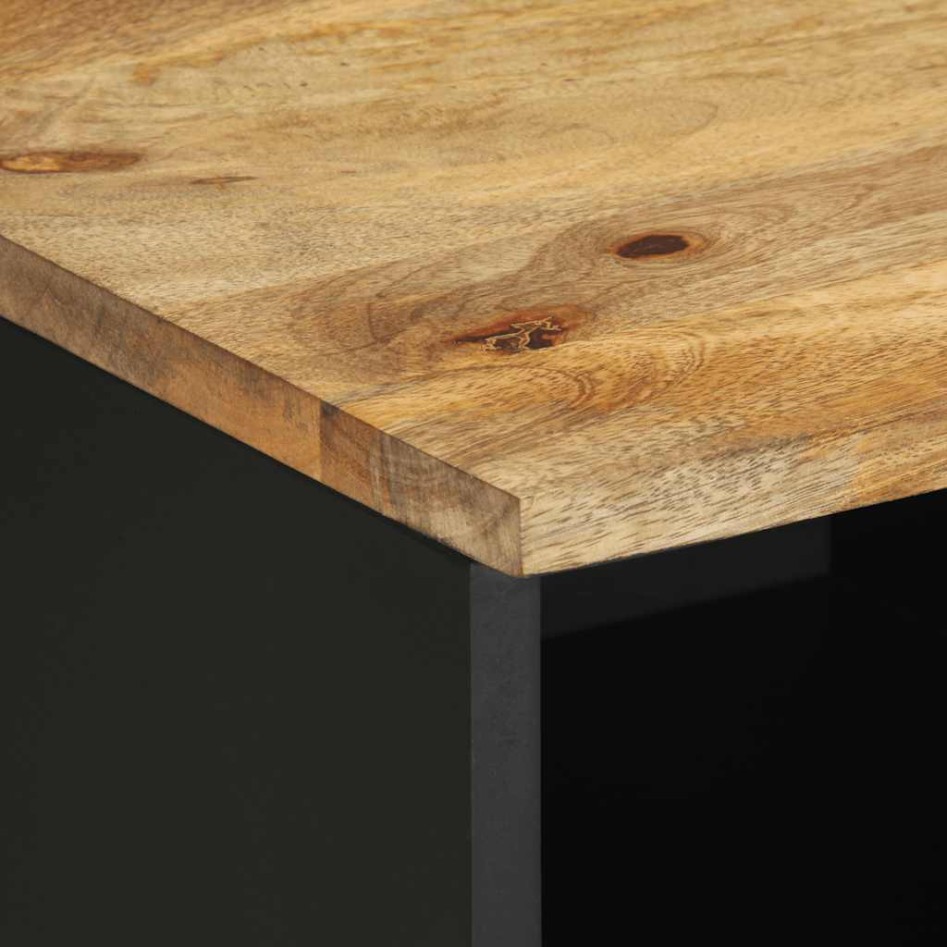 Mueble de TV madera maciza de mango rugosa negro 80x33,5x46