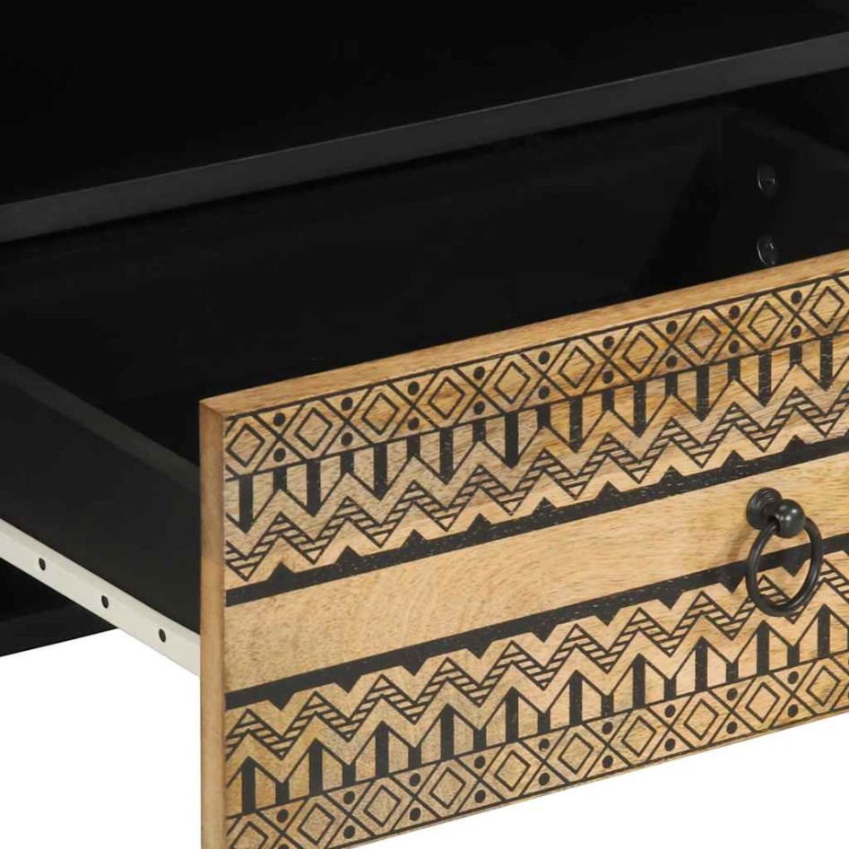 Mueble de TV madera maciza de mango rugosa negro 80x33,5x46