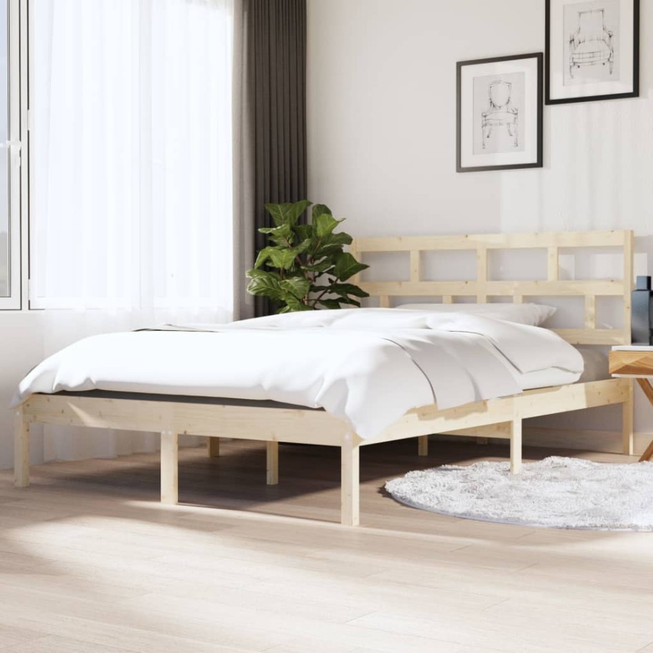 Estructura de cama doble pequeña de madera maciza 120x190
