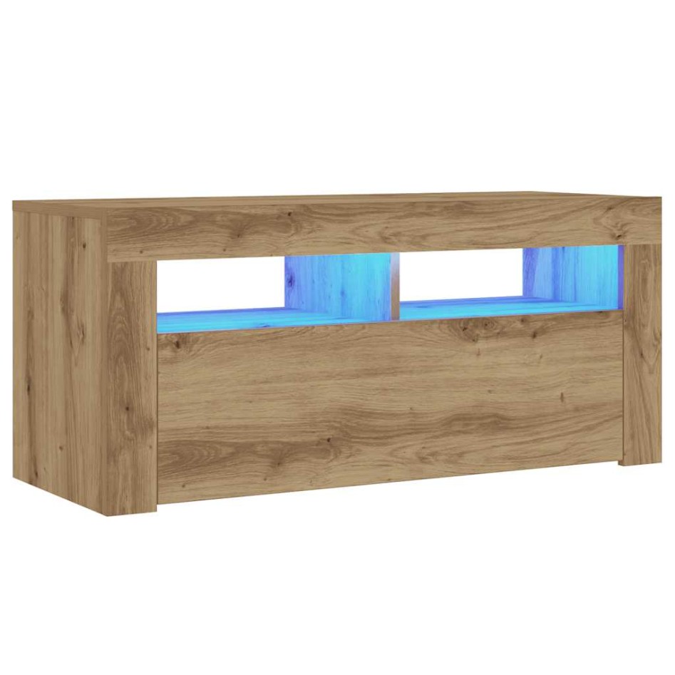 Mueble de TV luces LED madera roble artisan 90x35x40