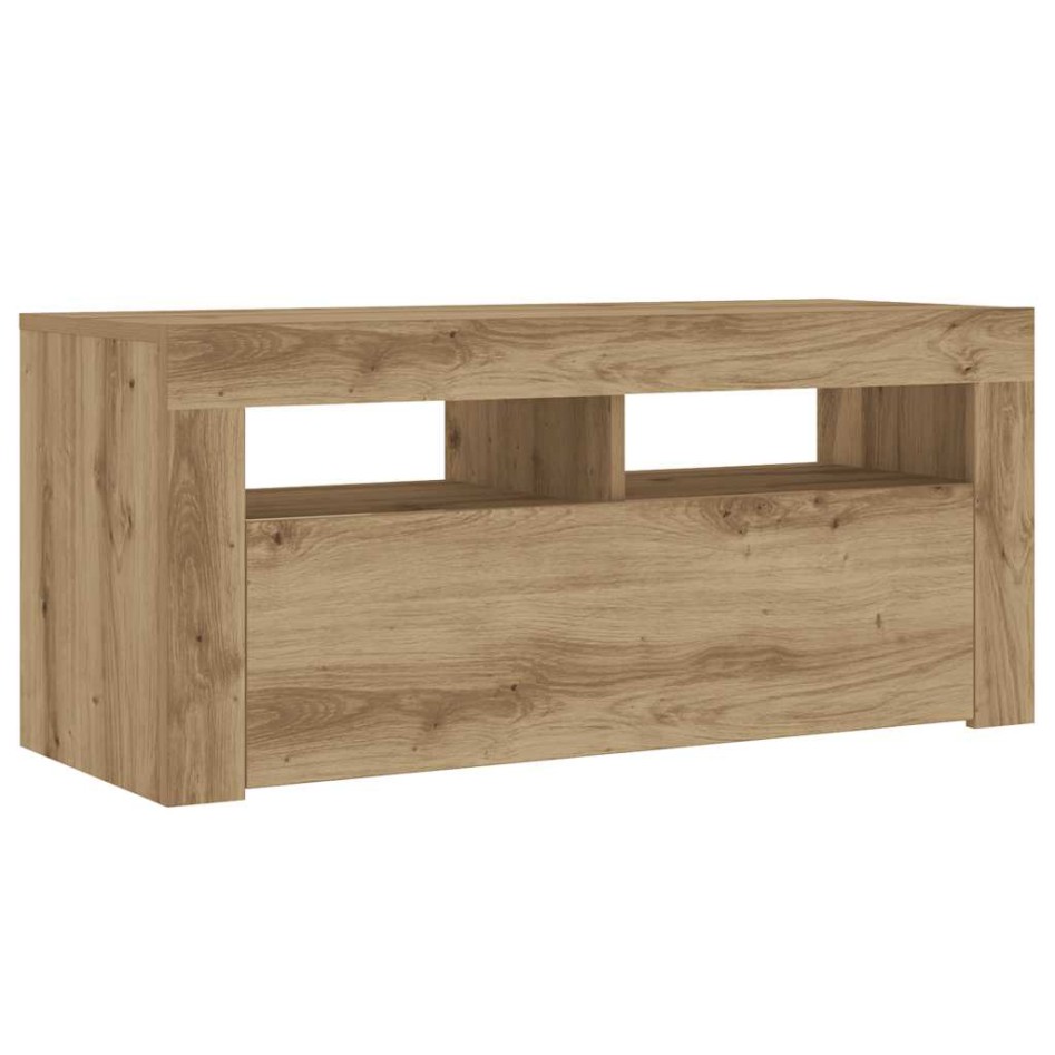 Mueble de TV luces LED madera roble artisan 90x35x40