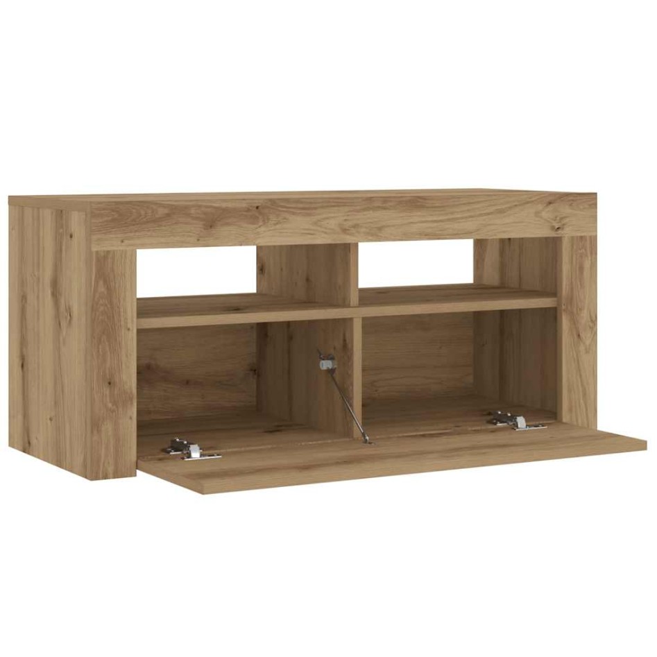 Mueble de TV luces LED madera roble artisan 90x35x40