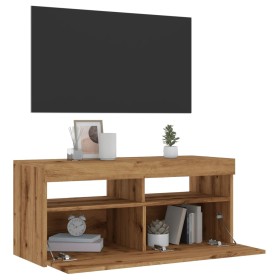 Mueble de TV luces LED madera roble artisan 90x35x40