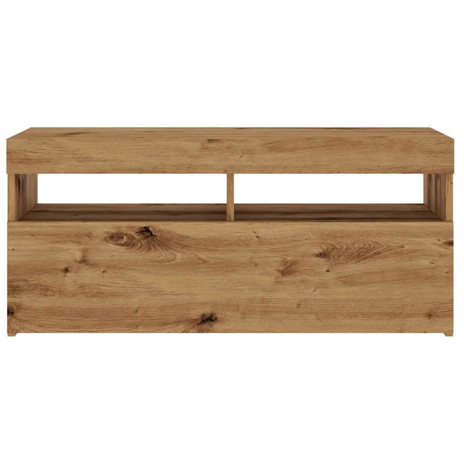 Mueble de TV luces LED madera roble artisan 90x35x40