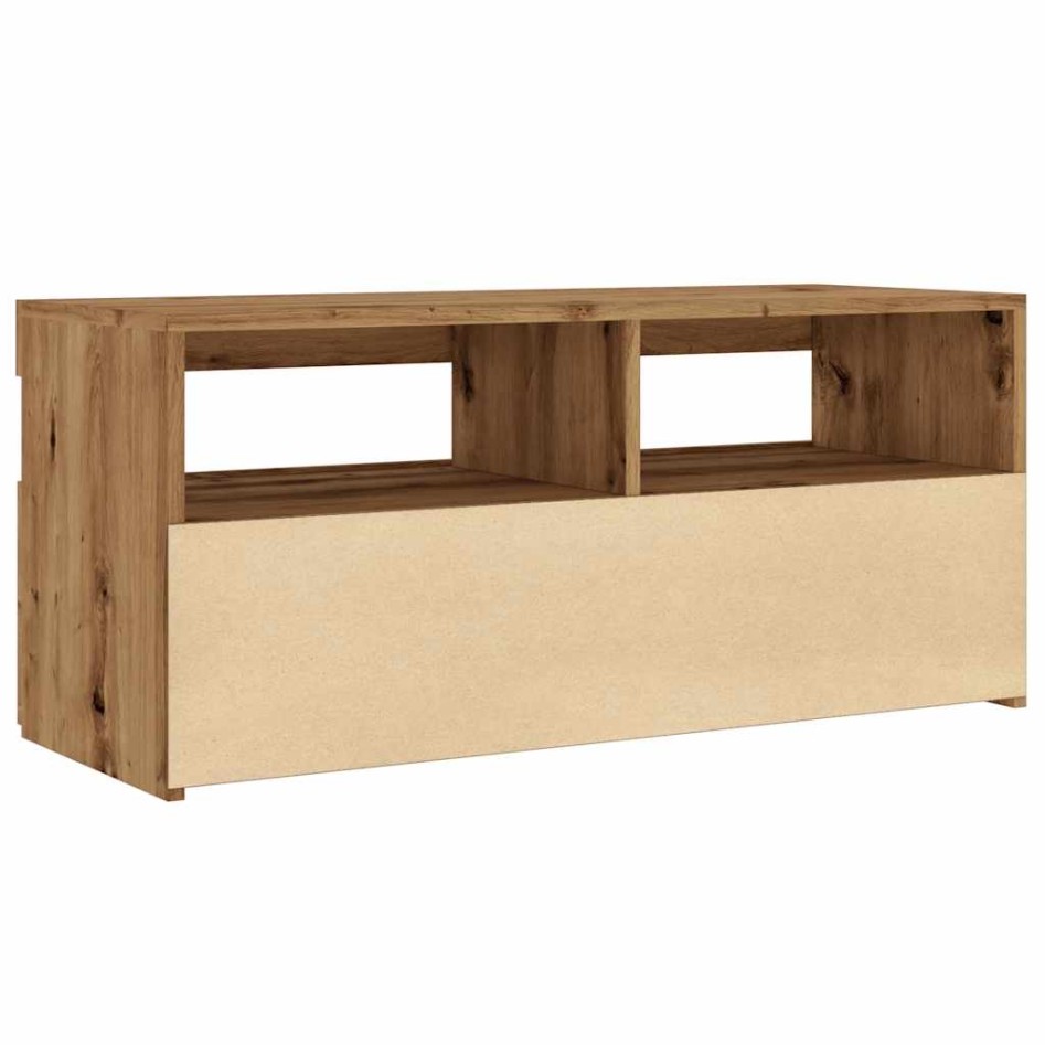 Mueble de TV luces LED madera roble artisan 90x35x40