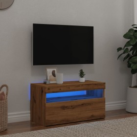 Mueble de TV luces LED madera roble artisan 75x35x40