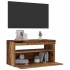 Mueble TV luces LED madera ingeniería envejecida 75x35x40