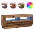 Mueble TV luces LED madera ingeniería envejecida 100x35x40