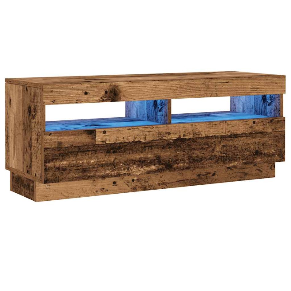 Mueble TV luces LED madera ingeniería envejecida 100x35x40