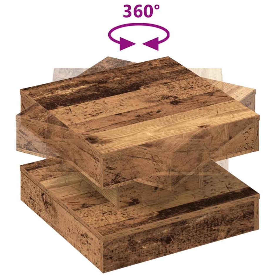 Mesa de centro giratoria 360 grados envejecida 50x50x34,5