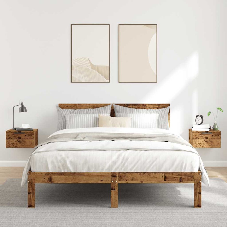 Mesitas de noche de pared 2 uds madera envejecida 34x30x20