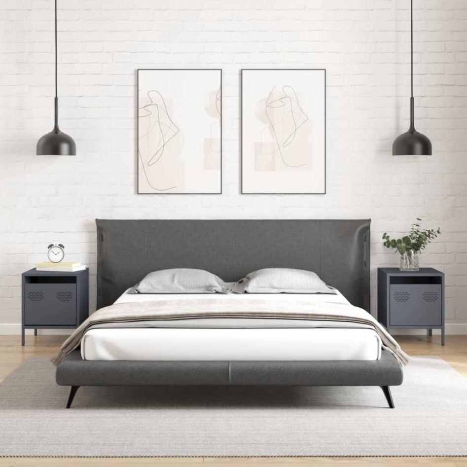 Mesitas de noche 2 unidades acero gris antracita 35x39x43,5