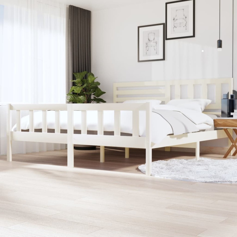 Estructura de cama de madera maciza blanca 200x200