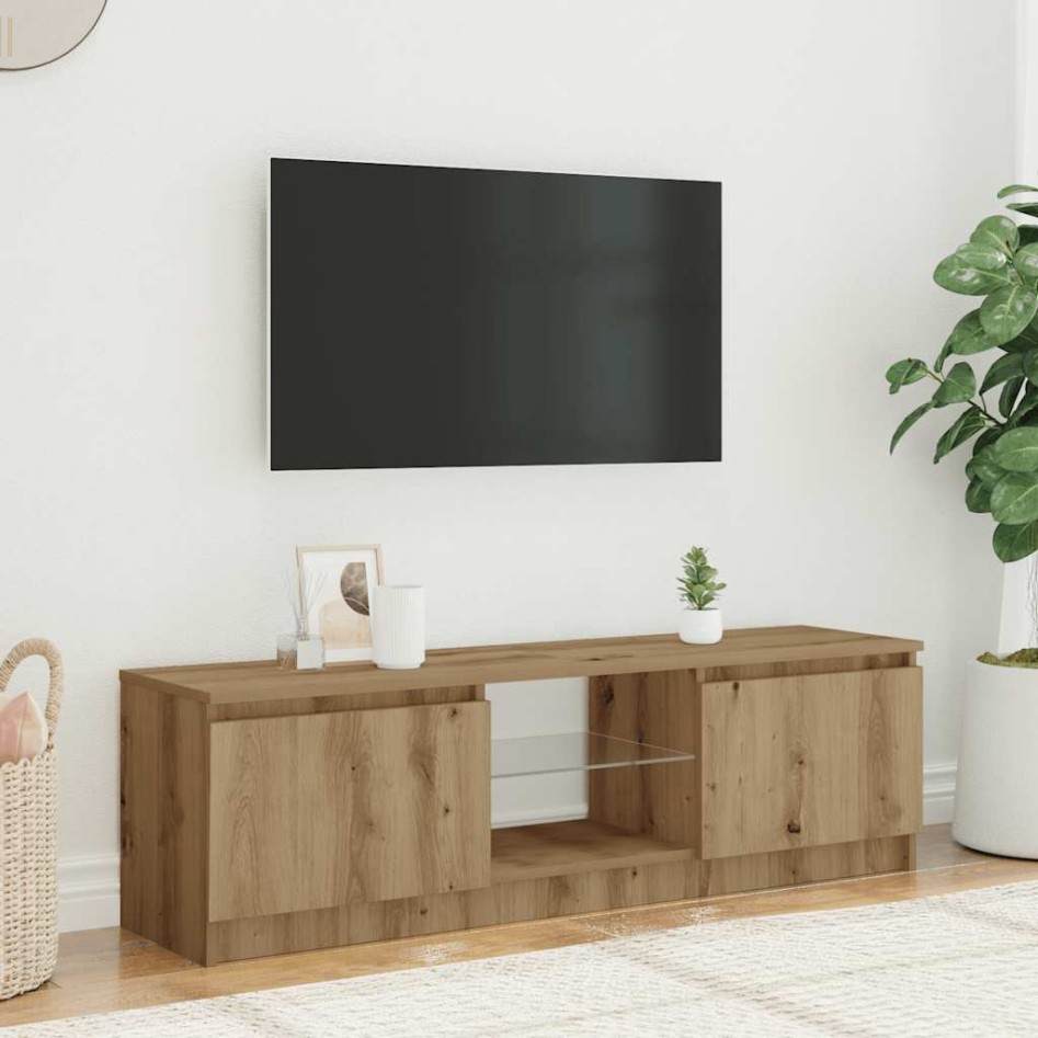 Mueble de TV luces LED madera roble artisan 120x30x36