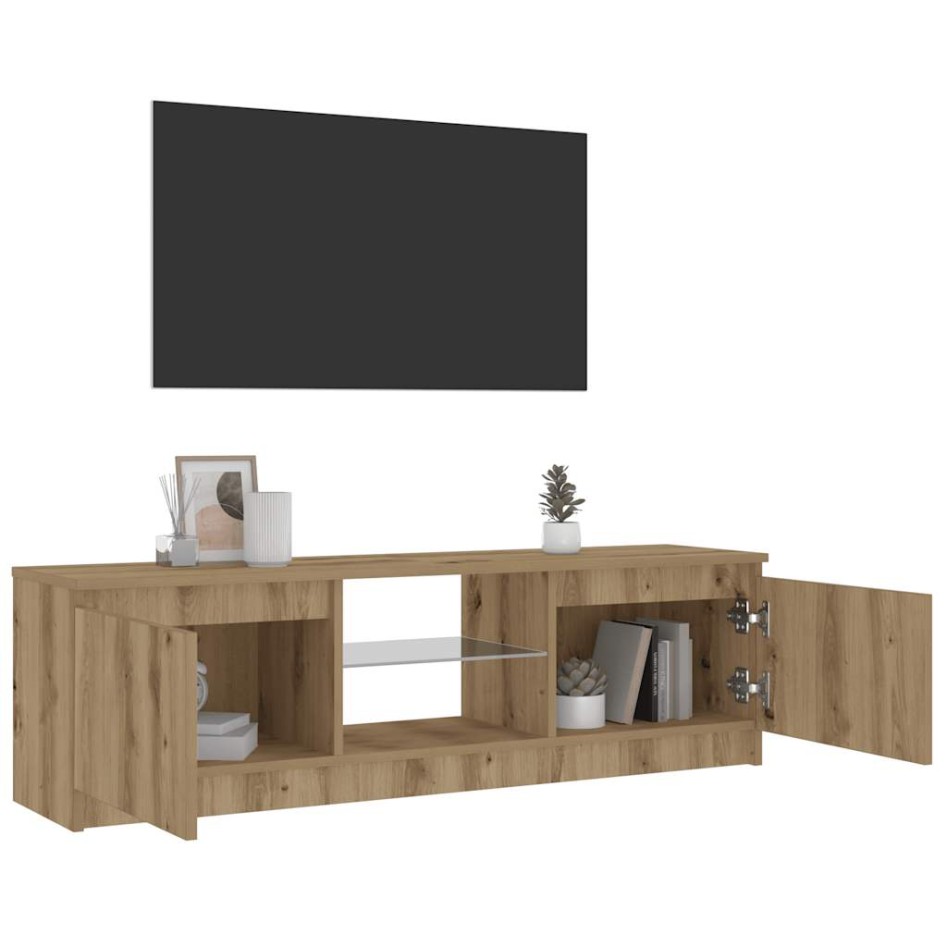 Mueble de TV luces LED madera roble artisan 120x30x36