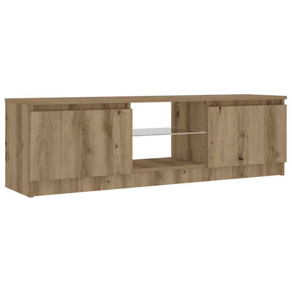 Mueble de TV luces LED madera roble artisan 120x30x36