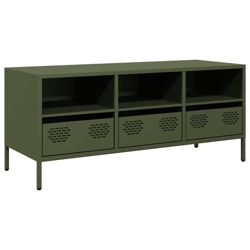 Mueble TV acero laminado en frío verde oliva 101,5x39x43,5
