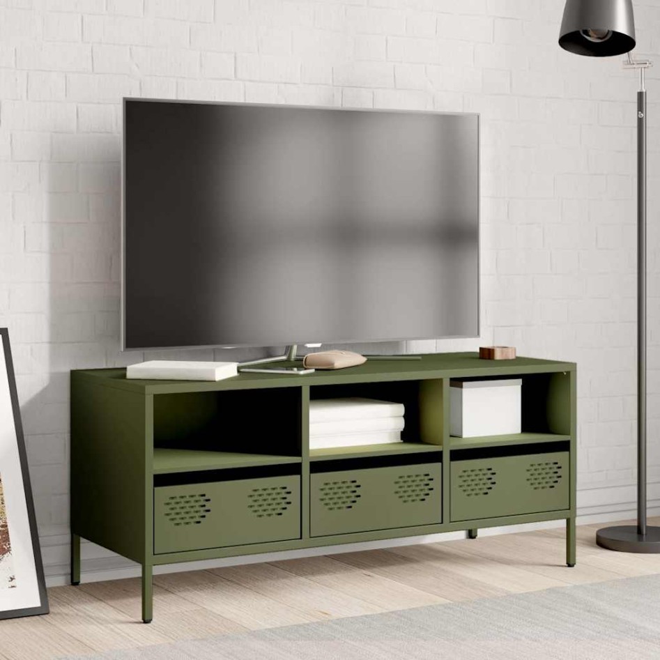 Mueble TV acero laminado en frío verde oliva 101,5x39x43,5