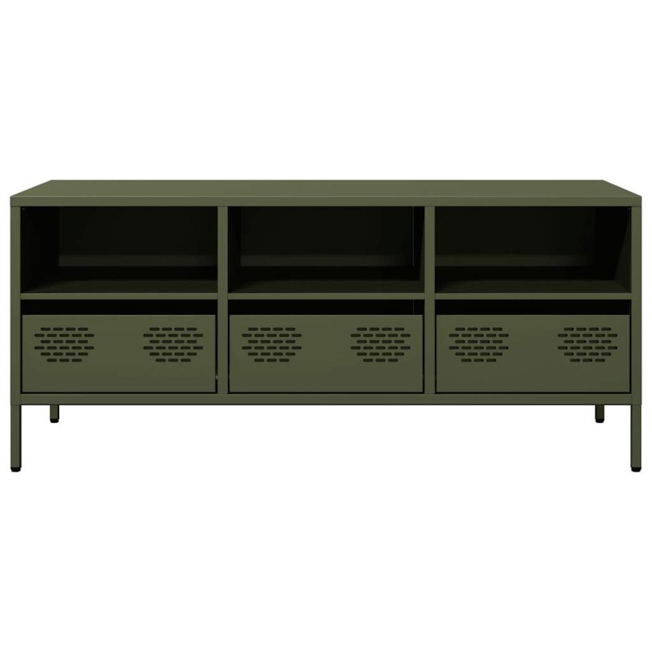 Mueble TV acero laminado en frío verde oliva 101,5x39x43,5