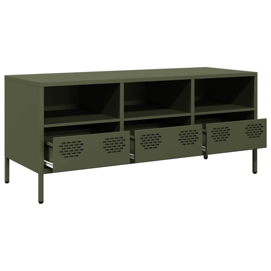 Mueble TV acero laminado en frío verde oliva 101,5x39x43,5