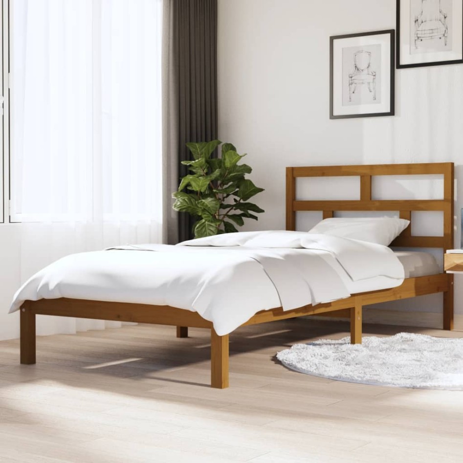 Estructura de cama madera maciza de pino marrón miel 100x200