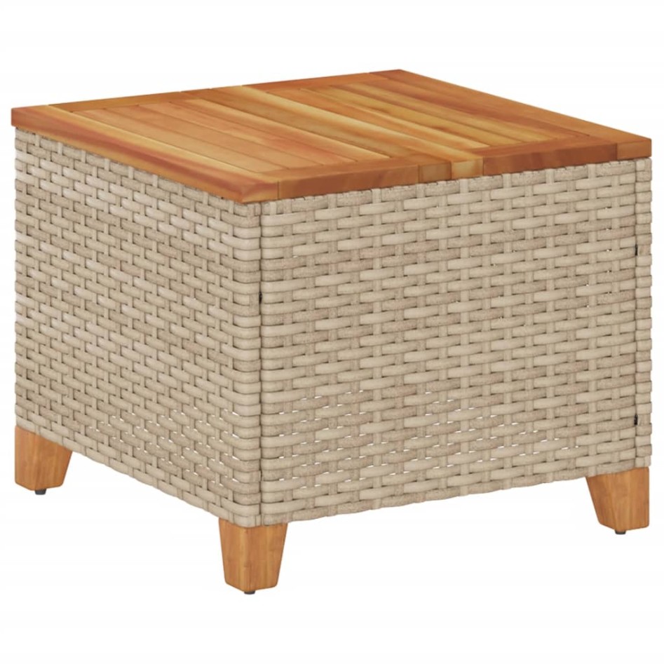 Mesa de jardín ratán sintético madera acacia beige 45x45x37
