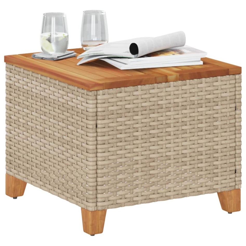 Mesa de jardín ratán sintético madera acacia beige 45x45x37