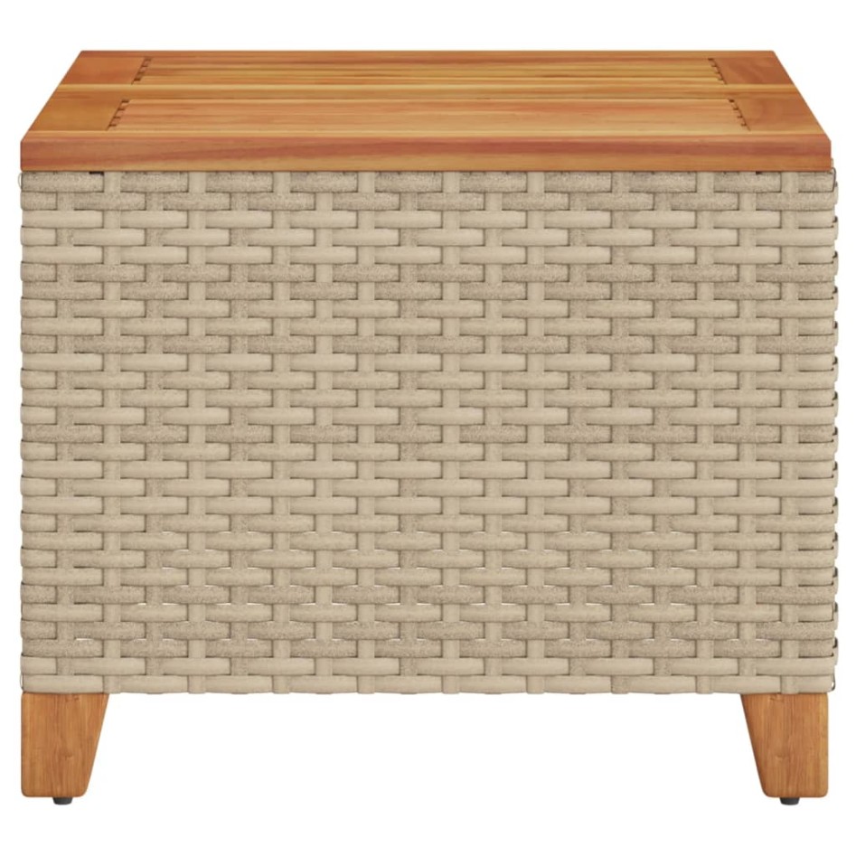 Mesa de jardín ratán sintético madera acacia beige 45x45x37