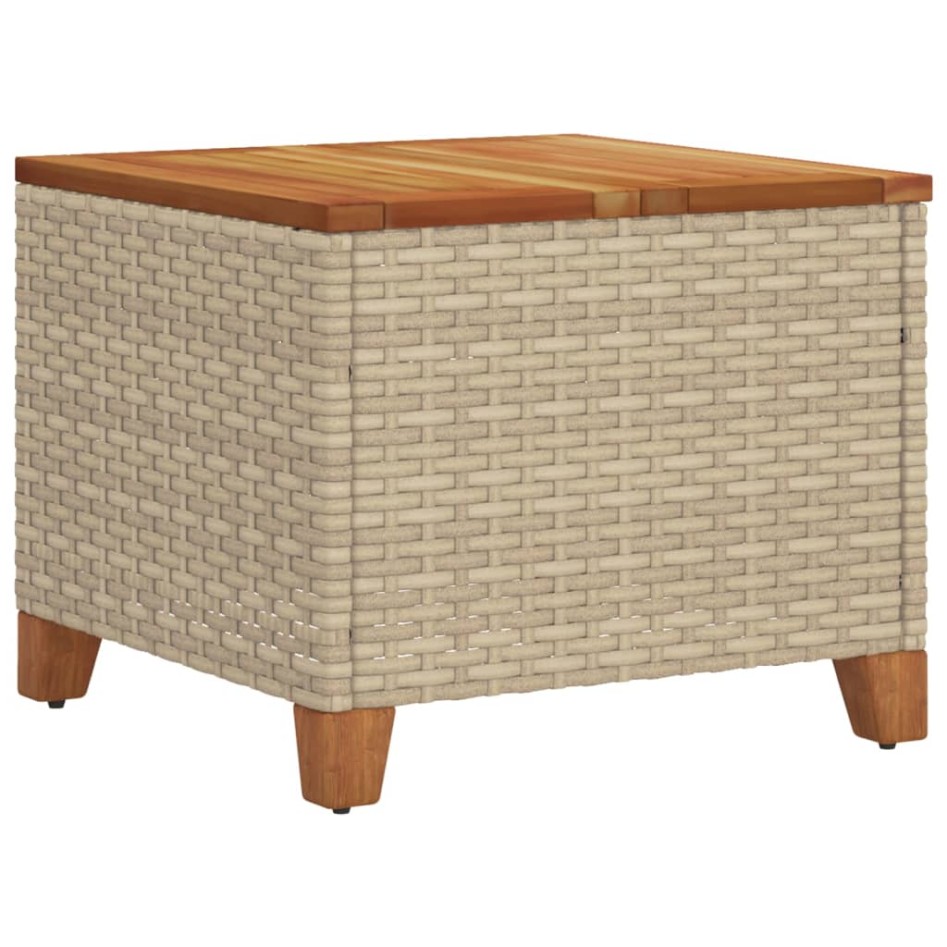 Mesa de jardín ratán sintético madera acacia beige 45x45x37