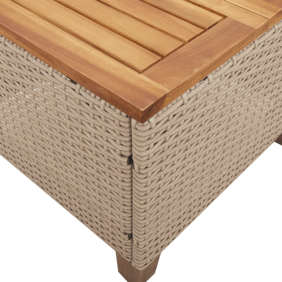 Mesa de jardín ratán sintético madera acacia beige 45x45x37