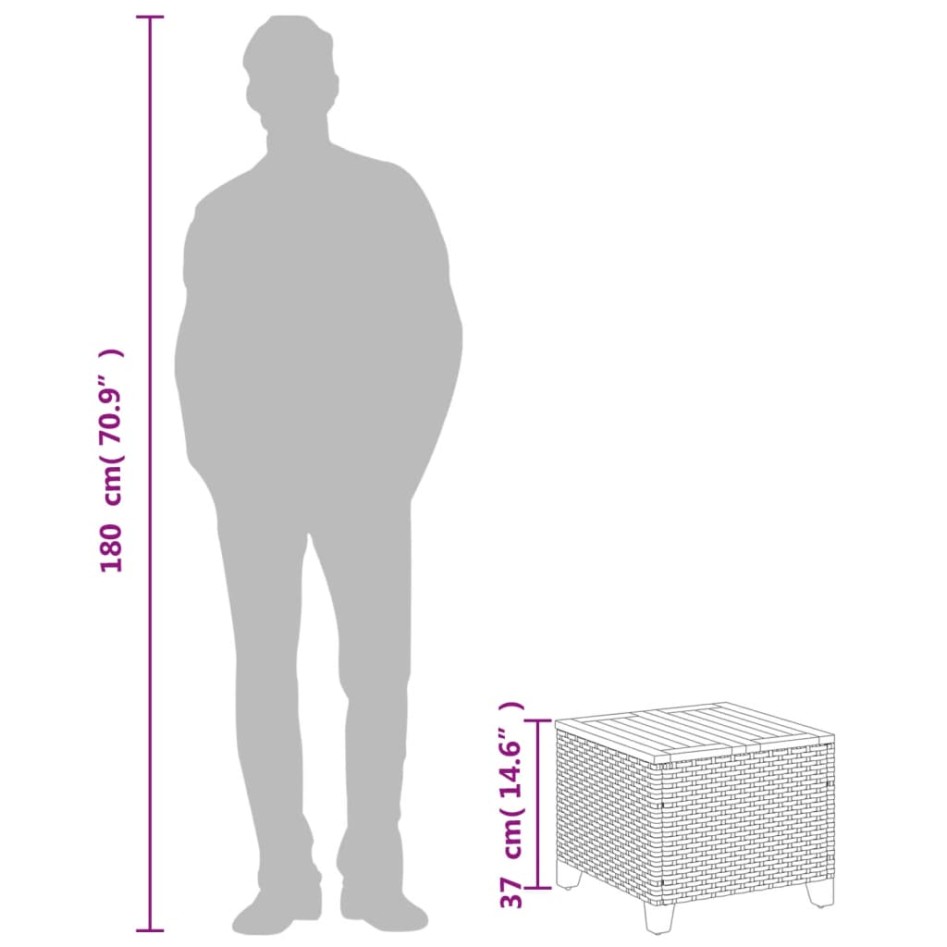 Mesa de jardín ratán sintético madera acacia beige 45x45x37