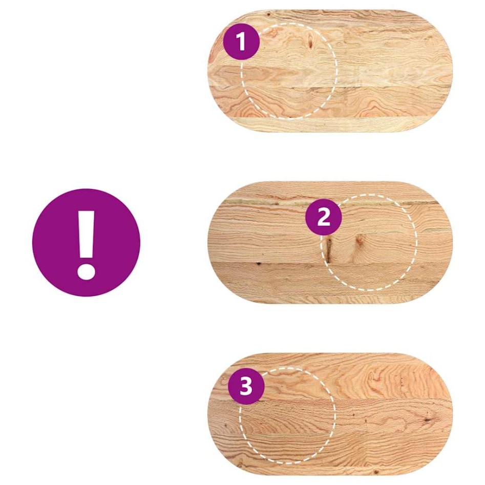 Tablero de mesa ovalado madera maciza de roble 120x60x2