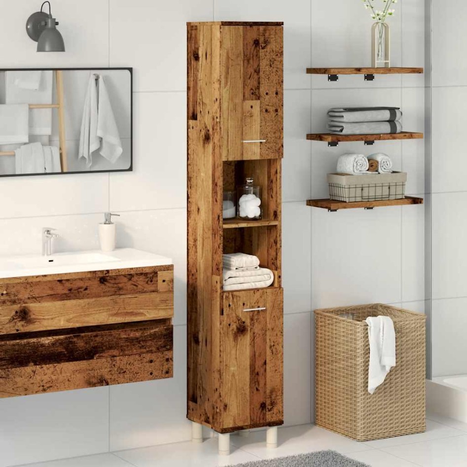 Armario de baño madera contrachapada envejecida 30x30x179