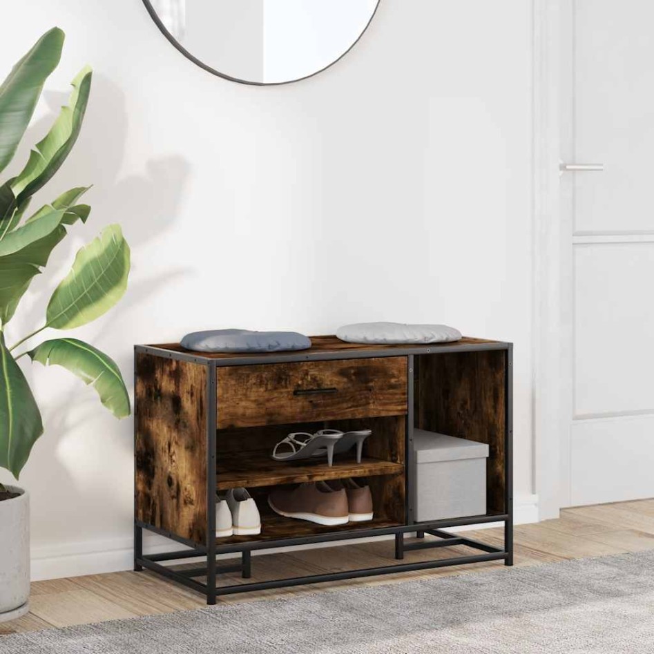 Banco zapatero madera de ingeniería roble ahumado 80x40x53,5