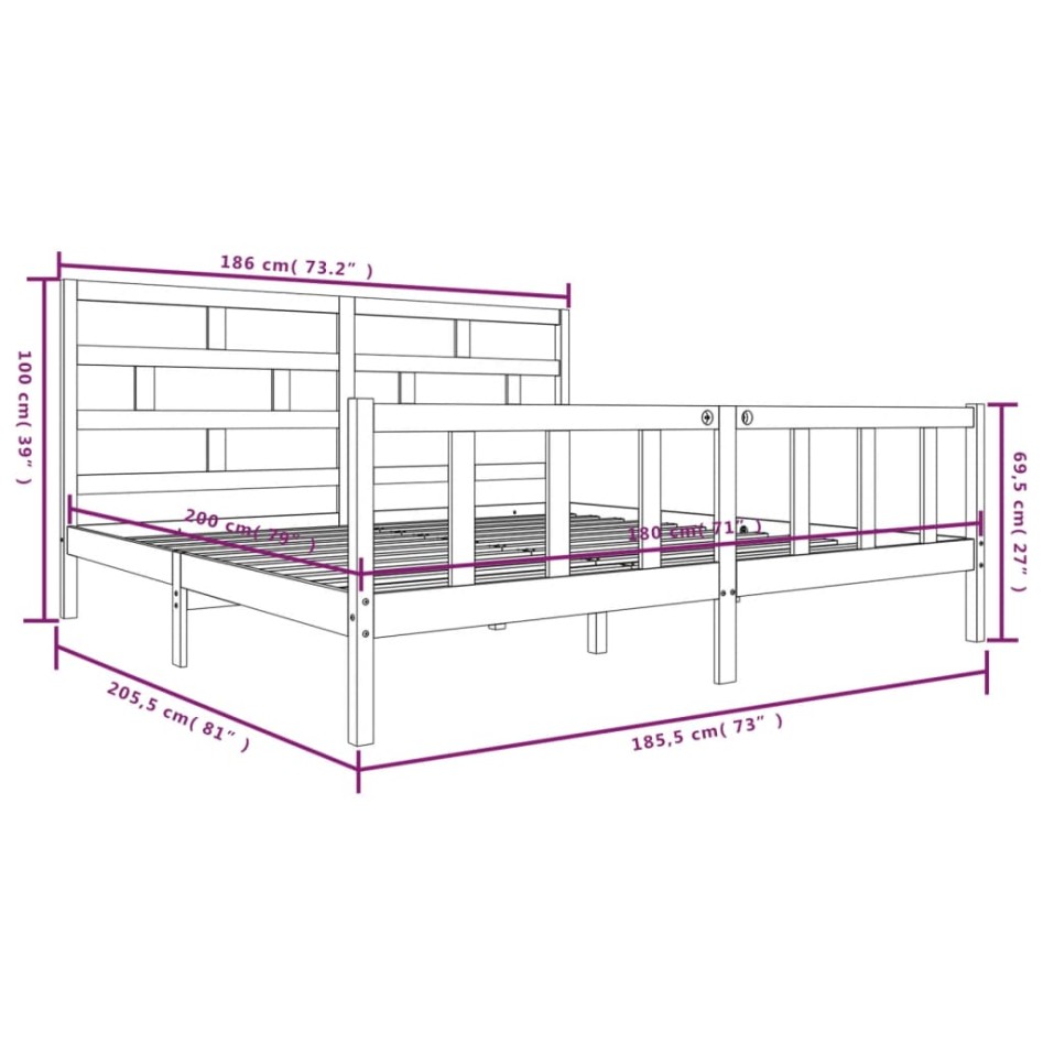 Estructura de cama madera maciza de pino 180x200