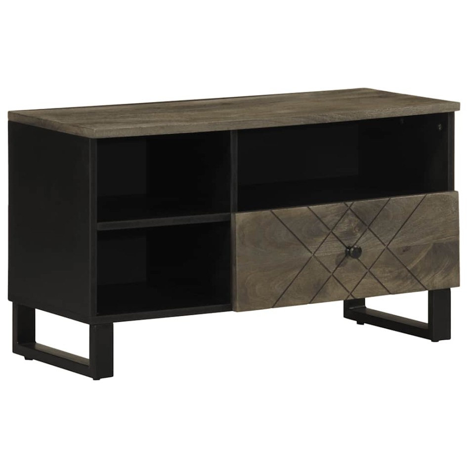 Mueble de TV madera maciza de mango negro 80x33x46