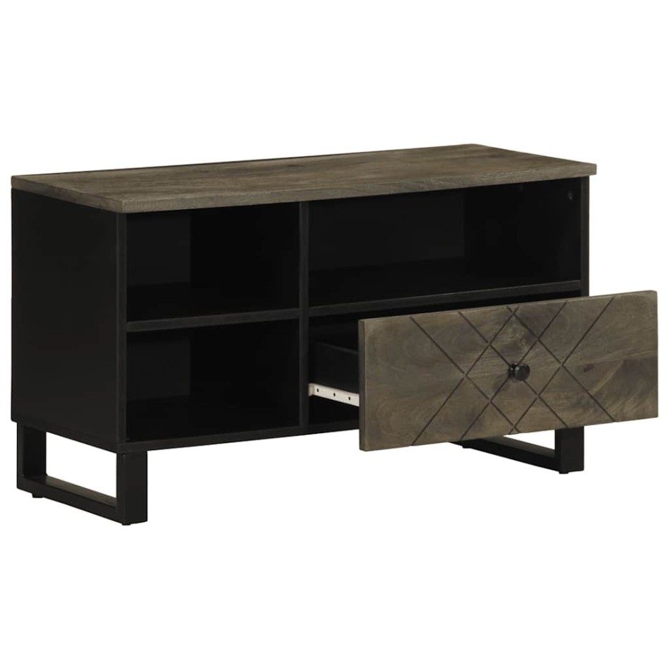 Mueble de TV madera maciza de mango negro 80x33x46