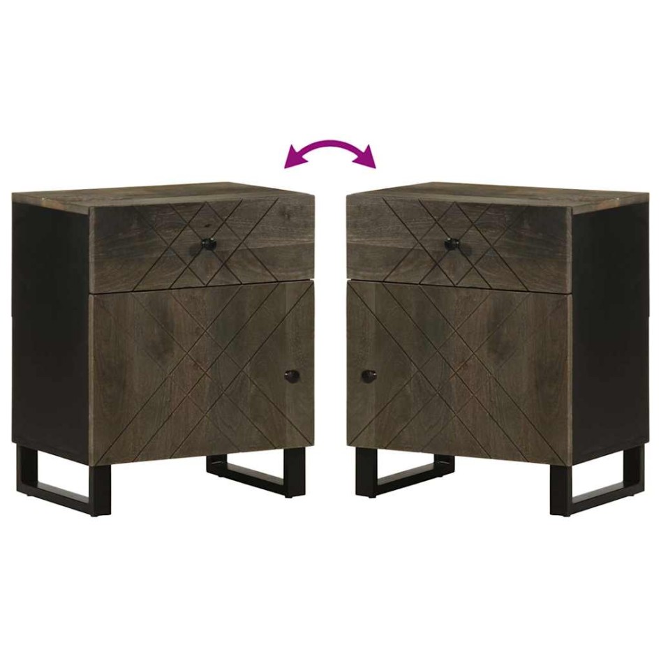 Mesita de noche madera maciza de mango negra 50x33x60