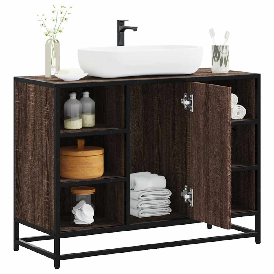 Armario lavabo baño madera ingeniería roble marrón 80x33x60
