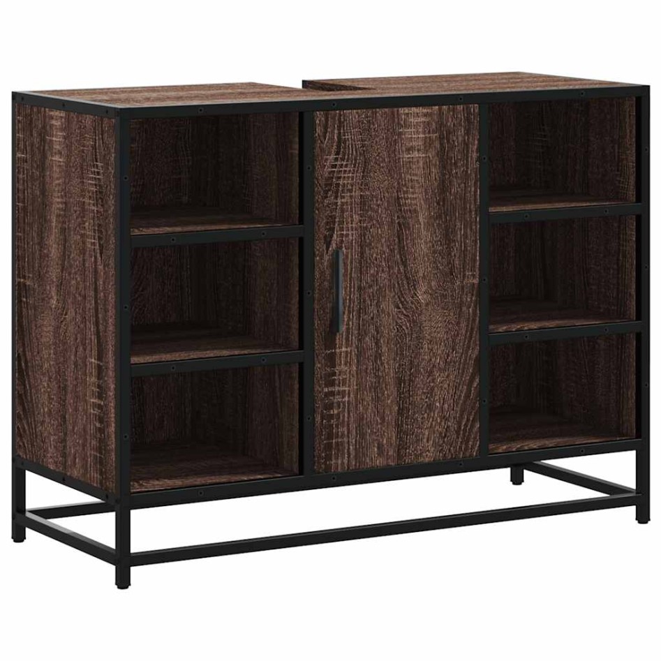 Armario lavabo baño madera ingeniería roble marrón 80x33x60