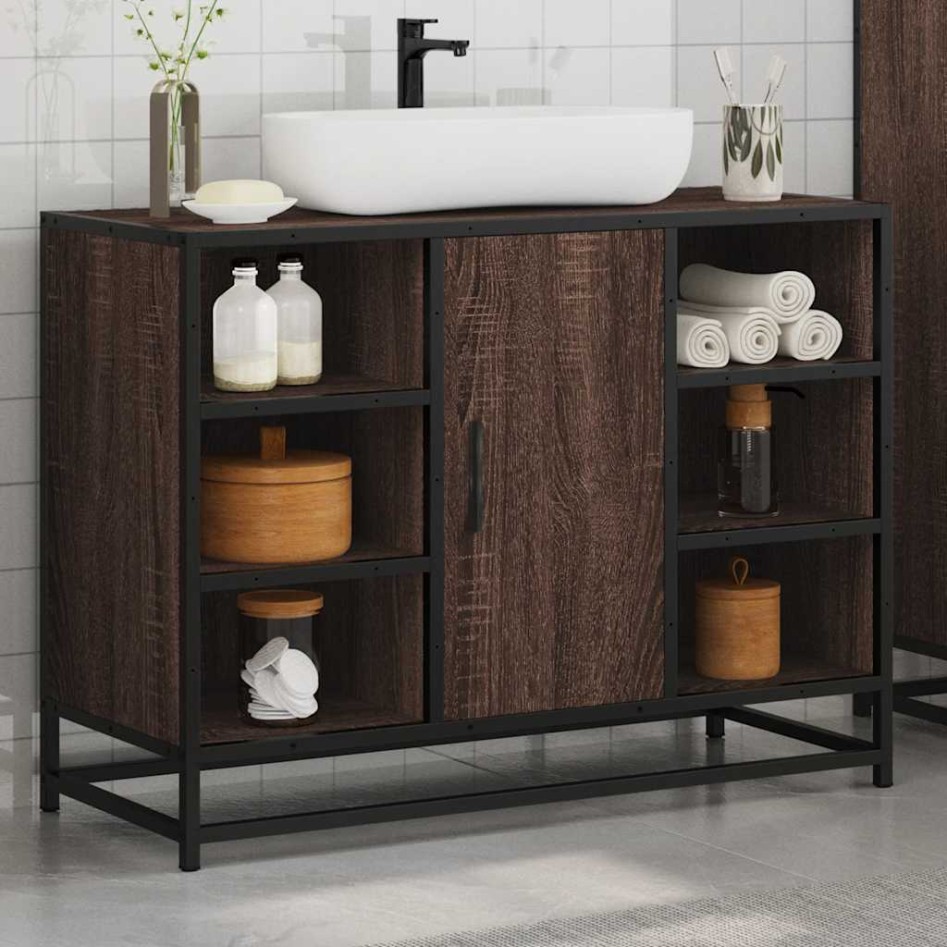 Armario lavabo baño madera ingeniería roble marrón 80x33x60