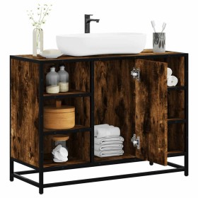 Armario lavabo baño madera ingeniería roble ahumado 80x33x60