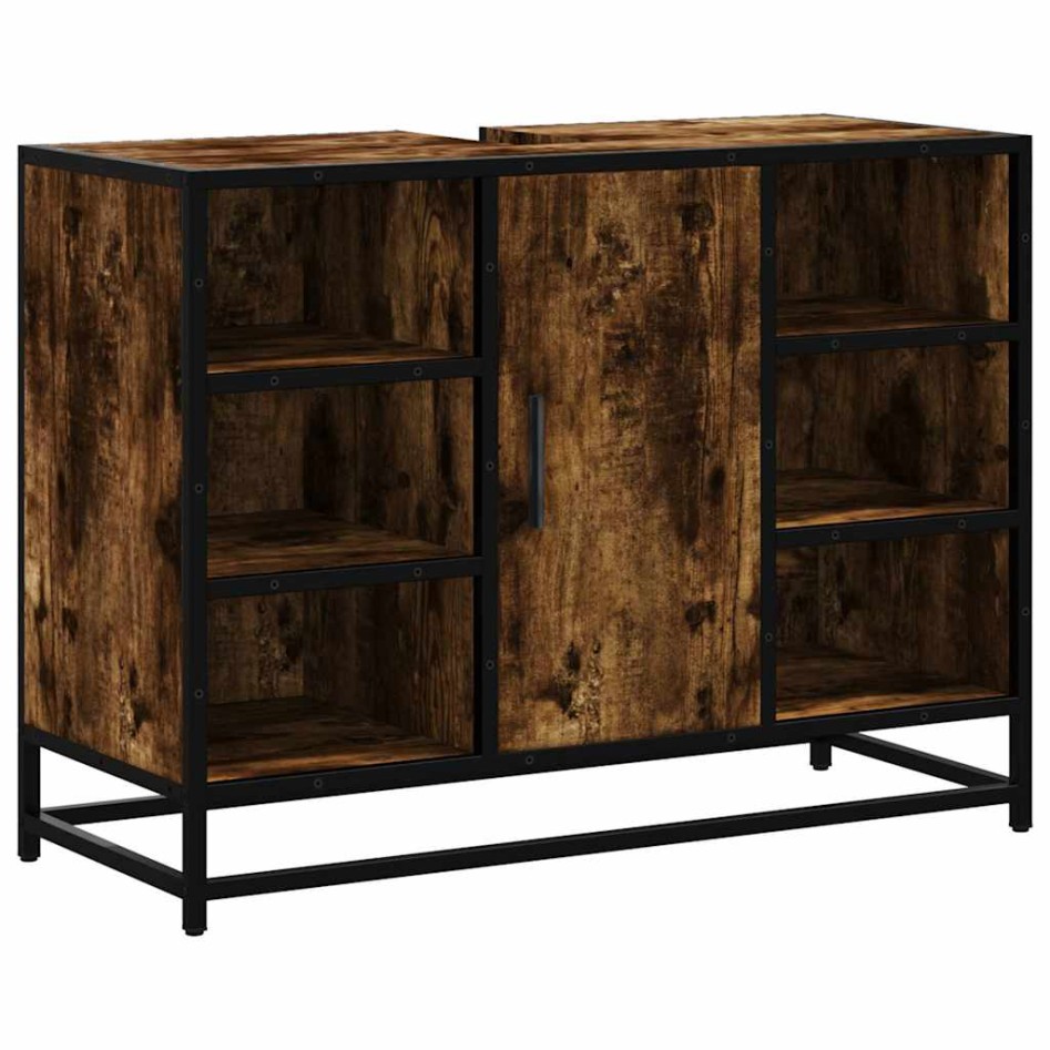 Armario lavabo baño madera ingeniería roble ahumado 80x33x60